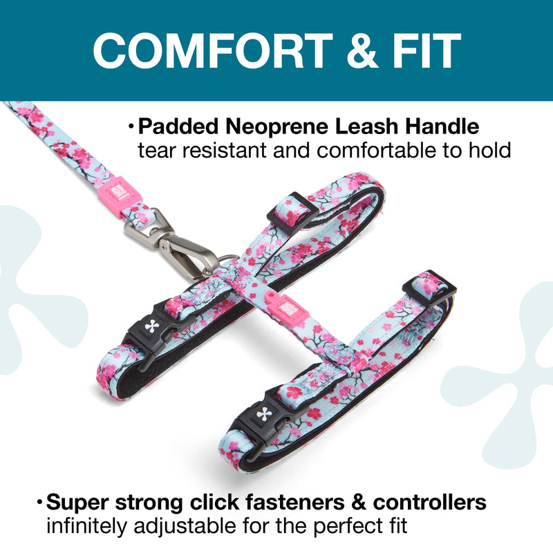 Max and Molly Adjustable Cat Harness and Leash Set - Escape-Proof Cat Harness with Leash for Outdoor Walking and Exploring - Tropical Design (Cherry Bloom) Cherry Bloom - PawsPlanet Australia