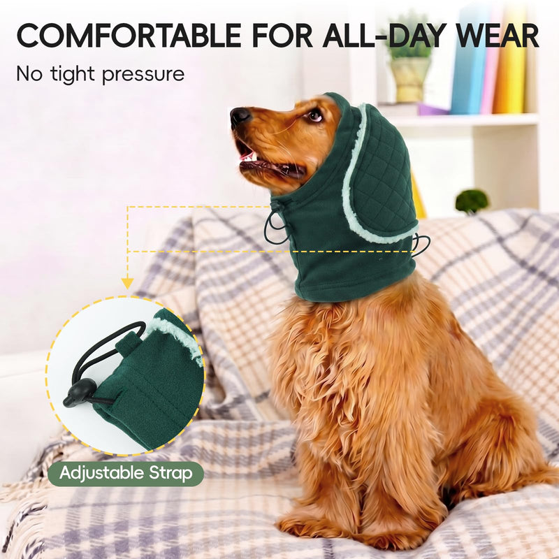 Dog Ear Protector, Soft Ear Wrap for Dogs, Protects Sensitive Ears & Prevents Scratching, Keeps Ears Clean for Long-Eared Dogs, Reduces Noise Slightly, Warm & Comfortable Daily Wear, Green L
