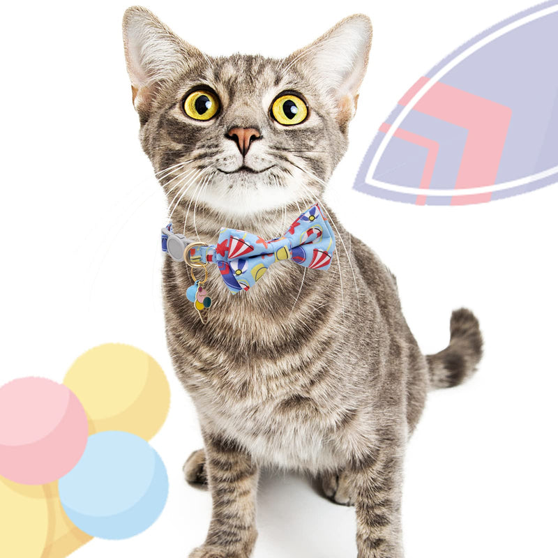 Faygarsle 2 Pack Cute Cat Collar with Bell Breakaway Bowtie Cat Collar for Male Female Cats Soft Fancy Blue Yellow Cat Collar with Ice Cream Sea Pattern Summer Cat Collar for Boy Girl Cats Beach&Sea - PawsPlanet Australia