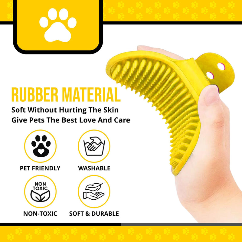 Silicone Dog Bath Brush – Soft Pet Scrubber for Bathing & Grooming – Shampoo Brush for Dogs, Cats & Puppies – Adjustable Strap – Choose from 5 Colors (Yellow) Yellow - PawsPlanet Australia