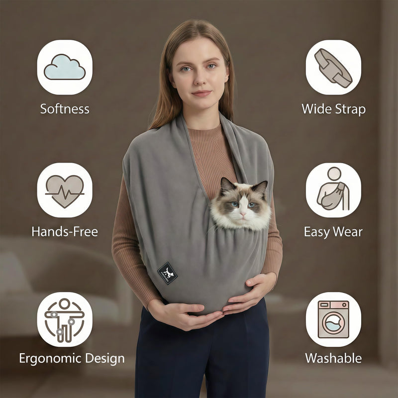 Cat Carrier Sling, Hands-Free Pet Sling Carrier for Small Dogs & Cats - Soft Breathable Kitten Pubby Sling Carrier for Anxiety Relief, Indoor Snuggling & Travel (Dark Grey, Medium (Regular)) Dark Grey Medium (Regular) - PawsPlanet Australia