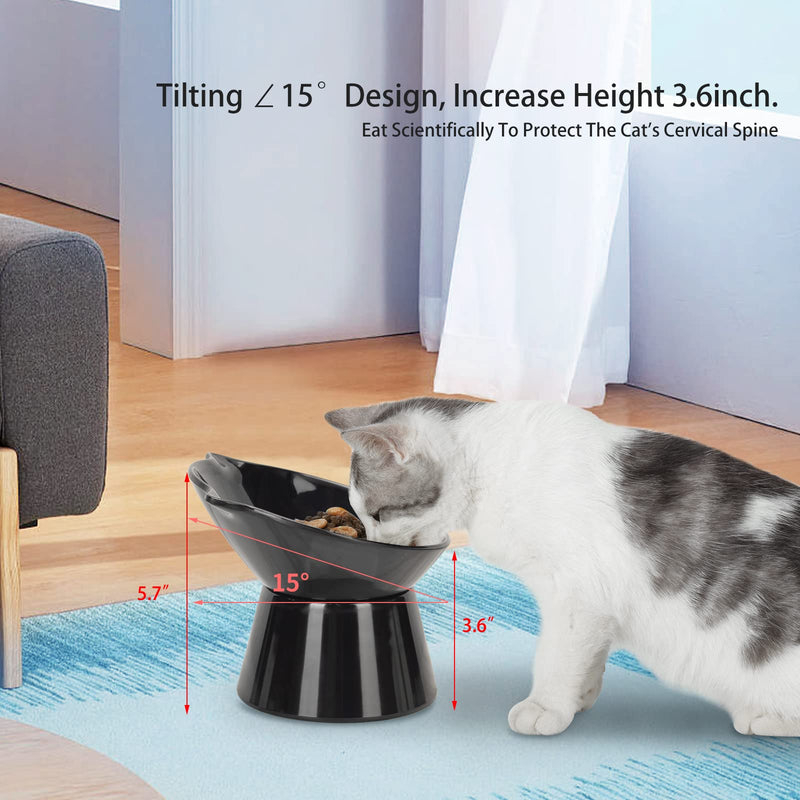 Raised Cat Bowl,15°Tilted Elevated Cat Bowls for Kittens，Anti Vomiting Cat Food Bowl，Cat Feeding and Watering Dishes for Cat and Small Dog Black
