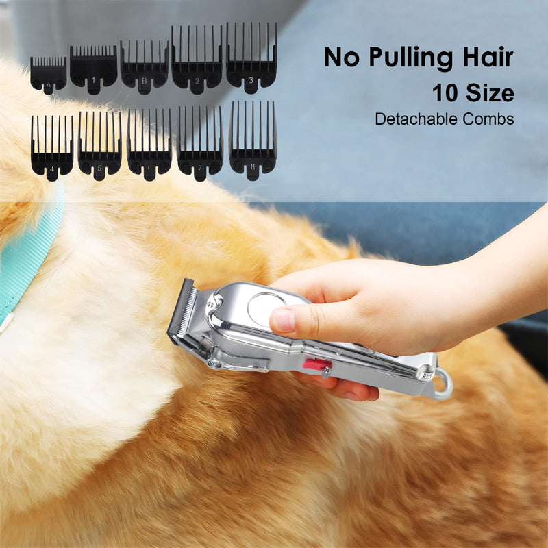 Professional Dog Clippers for Thick Hair, Low Noise Cordless Dog Grooming Clippers, Rechargable Pet Shaver Trimmer with LED Display/10 Guide Combs for Dogs Cats