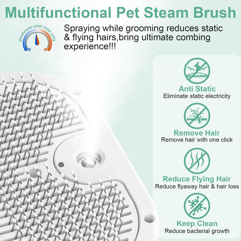 Dog Brush Cat Brushes for Shedding,Pet Steam Brush for Dogs Cats Spray Hair Removal Comb Steam Grooming for Long Short Haired Pets,Anti-Static Self Cleaning Grooming Tool Removes Loose Hair,white white
