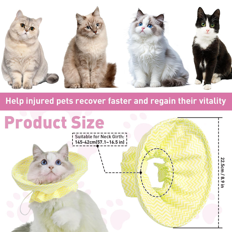 Soft Cat Recovery Cone - Adjustable Drawstring, Elizabethan Collar, Neck Protector for Cats After Surgery, Lightweight Collar to Prevent Licking Wounds (Yellow, One Size) yellow one size