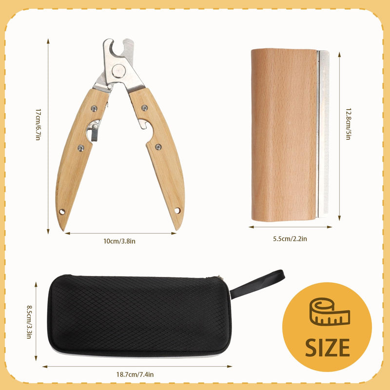 Natural Wooden Pet Grooming Kit 2-in-1 Dog Deshedding Tool and Cat Nail Clipper Gentle & Painless Fur Brush and Secure Paw Nail Trimmer for Small Medium Large Pets (Includes storage box) 5/6.5 Inch - PawsPlanet Australia
