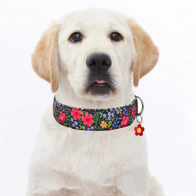 TEEMERRYCA Dog Collars with Floral Patterns Adjustable Dog Collar with Flower Charm Comfortable Cotton Pet Collar for Puppies Small Medium Large Cute Girl Female Boy Dogs, Red, L L:Neck 14"-22", Width 1.0” - PawsPlanet Australia