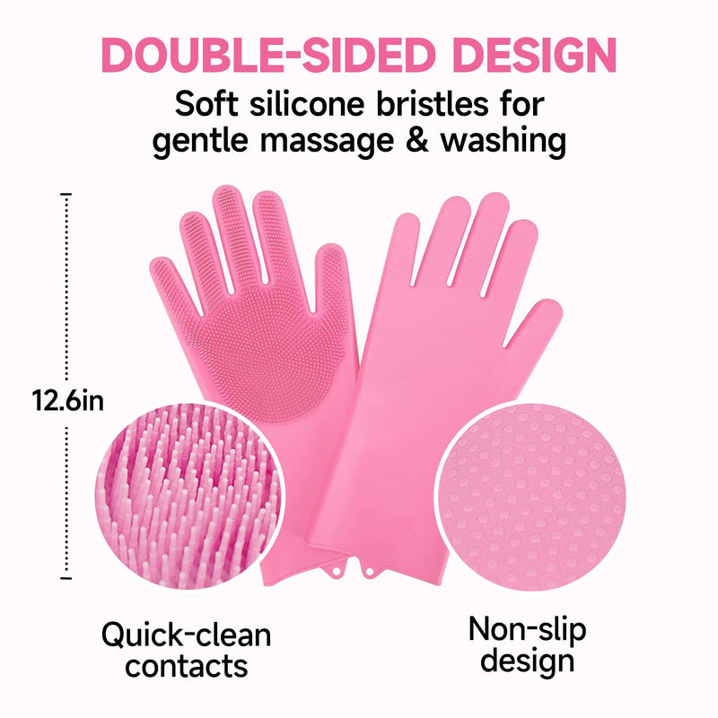 Dog Washing Gloves - Quick Drying Dog Towel,Cat Bath Grooming Gloves Brush with High-Density Teeth for Bathing Massaging，Absorbent Pet Bath Towel 30.3"x13.8" with Hand Pocket for Dog Cat Pink Pink-Gloves Towel - PawsPlanet Australia