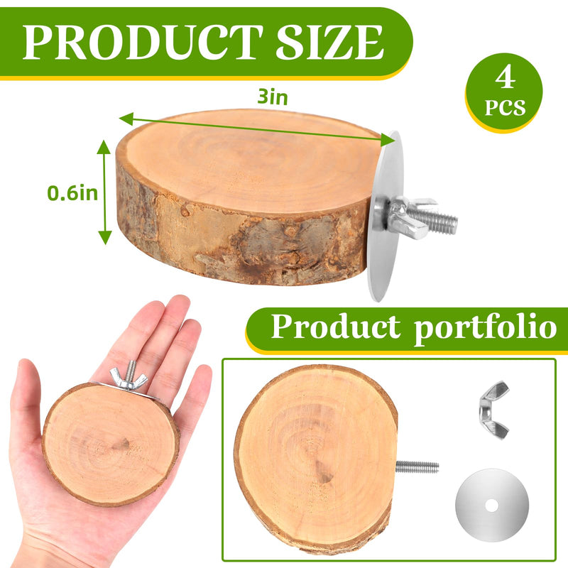4PCS Natural Wood Round Bird Perch Platform for Cage - Parrot Perch Stand for Conures, Cockatiels, Budgies, Lovebirds, Parrotlets, Small Bird Cage Accessories