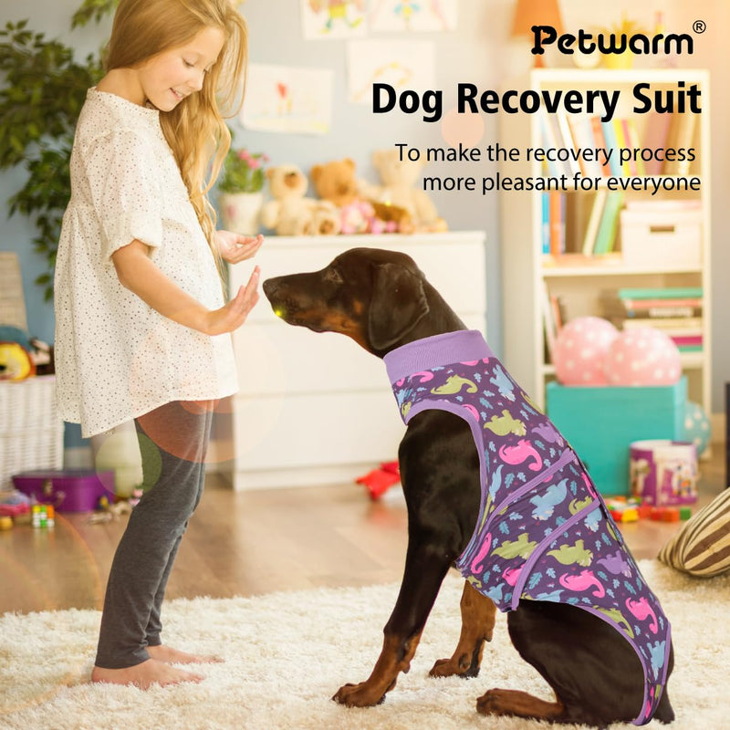 PetWarm Dog Surgical Suit Female Spay,Dog Coat's Inner Clothes,Substitute E-Collar & Cone Prevent Pet Surgery Recovery Suit Anti-Licking Dog Surgery Recovery Suit Soft Dinosaur Pattern,Purple,M Medium (Back:19.3-23.3'', Weight:14-25LB) Purple - PawsPlanet Australia