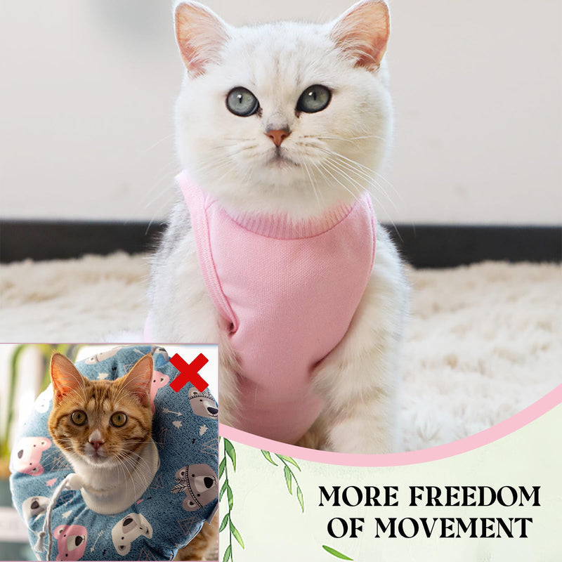Cat Recovery Suit, 1 Pack Pink Soft Breathable Cat Recovery Clothes E-Collar Cat Wound Surgery Recovery Suit After Surgery Wear for Cats Kitten, S