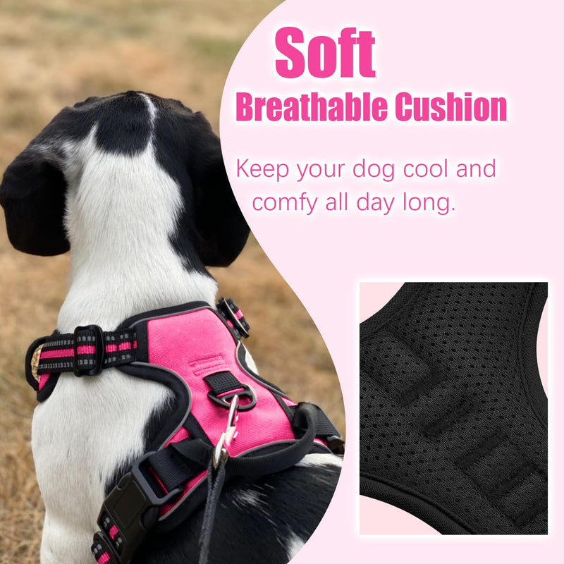 Adjustable No Pull Dog Harness with Easy Control Soft Padded Handle for Large Dogs Reflective Breathable Pet Vest Outdoor Walking Training, Rose Red, Large L (Chest 22-30'', Neck 18-26.5'')