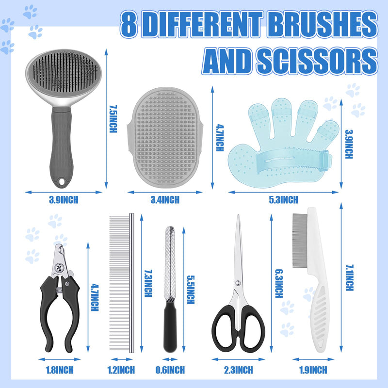 Yaomiao 9 Pcs Pet Grooming Kit - Self Cleaning Slicker Brush, Shedding Comb, Nail Clippers, File, Scissors with Adjustable Strap for Dogs and Cats Classic Color - PawsPlanet Australia