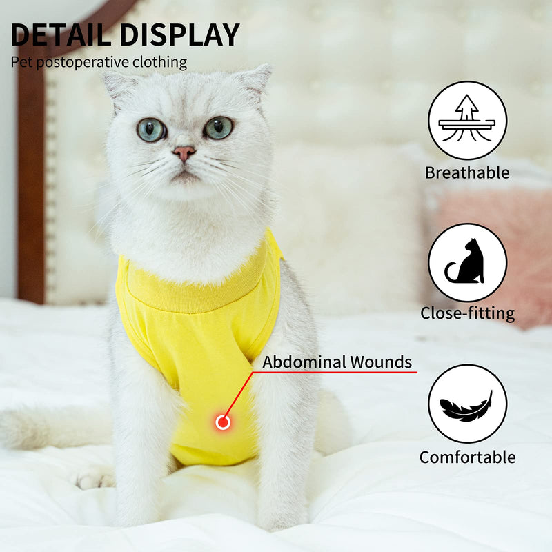 Kitten Onesies,Cat Recovery Suit for Abdominal Wounds or Skin Diseases,After Surgery Wear Anti Licking Wounds,Breathable E-Collar Alternative for Cat Yellow L