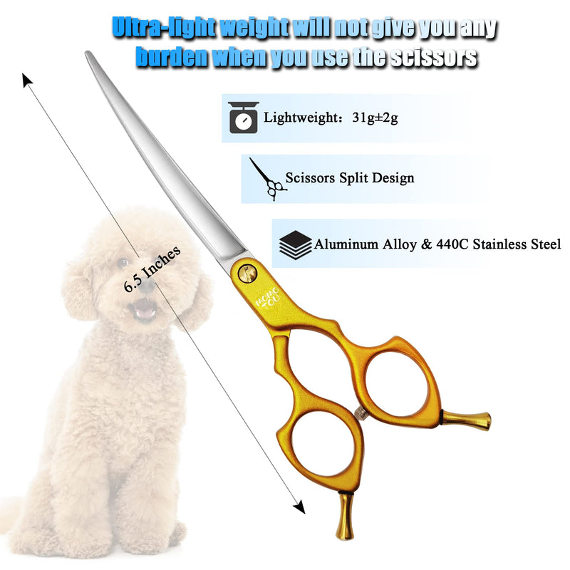 6.5'' Small Curved Dog Grooming Scissors Gold Professional Trimming Shears with Ultra-Lightweight Offset Handle 440C Stainless Steel Pet Scissors for Face and Paws Gold Curved - PawsPlanet Australia