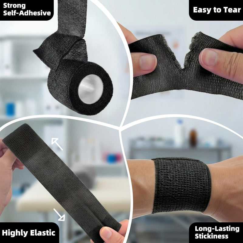 HONYAO Self-Adhesive Dressing, 16 Rolls, 5 cm x 4.5 m Bandage Material, Self-Adhesive Bandage for Dogs, Cats, Horses, Elastic Bandage for Wrist Ankle Sports, First Aid, Black Black 16
