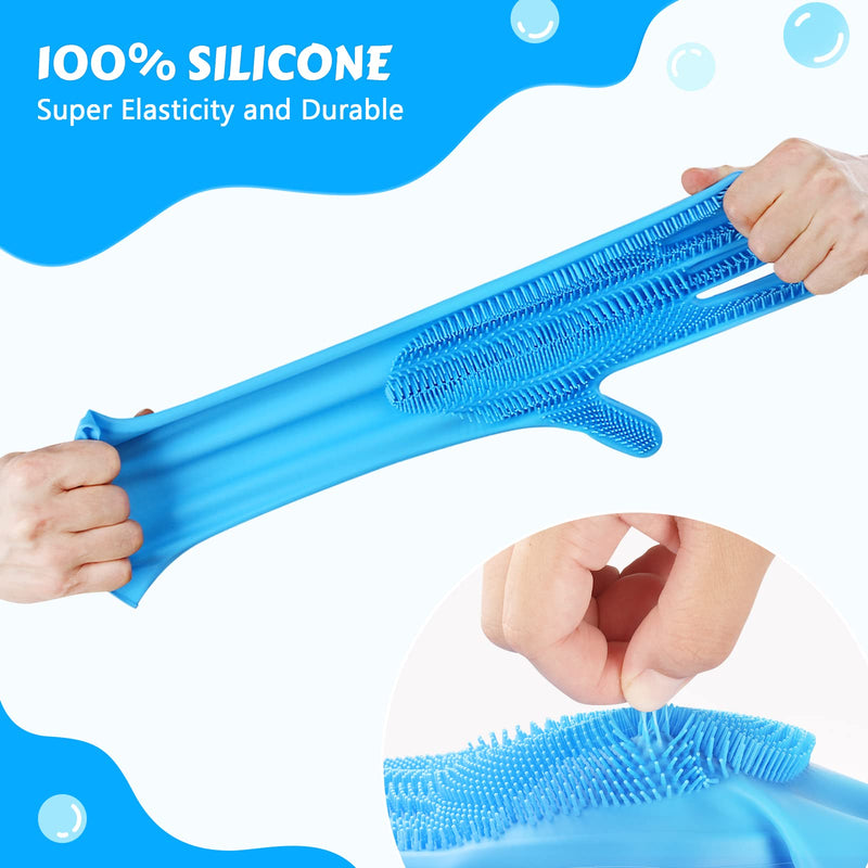 Pecute Pet Grooming Gloves - Heat Resistant Silicone Gloves with High-Density Teeth, Enhanced Five Finger Design for Bathing and Massaging Dogs and Cats, Blue Medium - PawsPlanet Australia