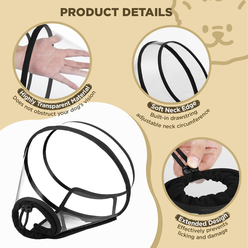 Dog Cone Collar for After Surgery,Transparent Dog Cones Alternative for Small Large Medium Size Dogs,Adjustable Depth Pet Recovery Collars,Elizabethan Collar for Dogs Stop Licking Wound(XXXL) XXXL Transparent