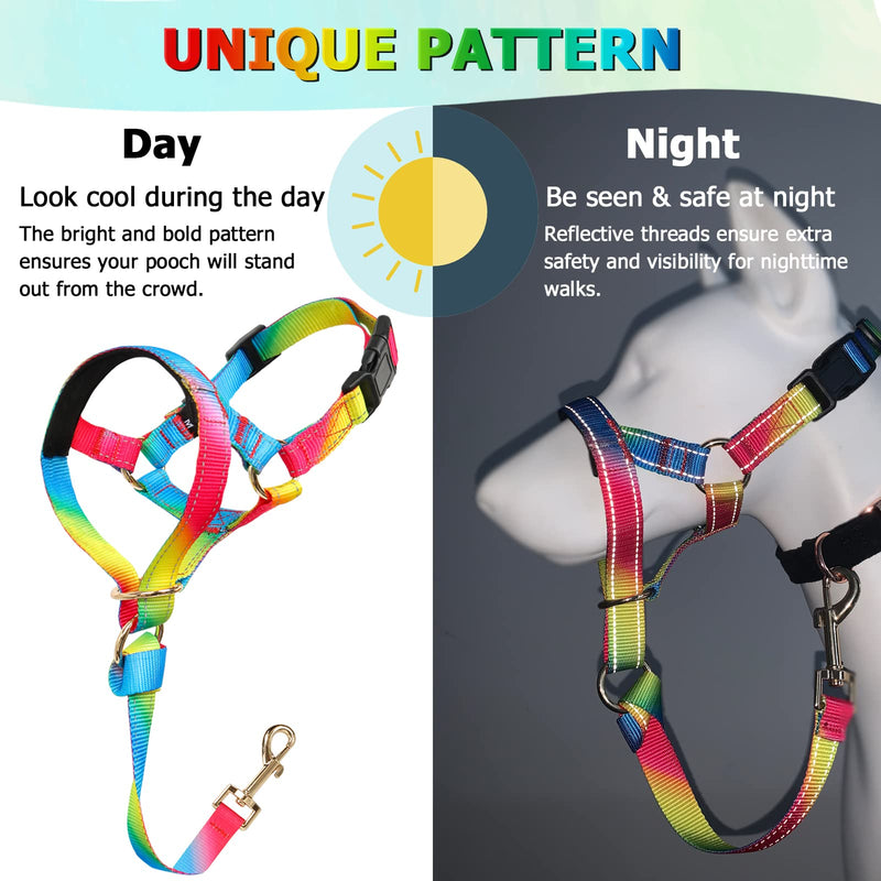 Rainbow Dog Head Collar Stops Medium Large Dogs Pulling on Leash for Walking (Rainbow, L) Rainbow