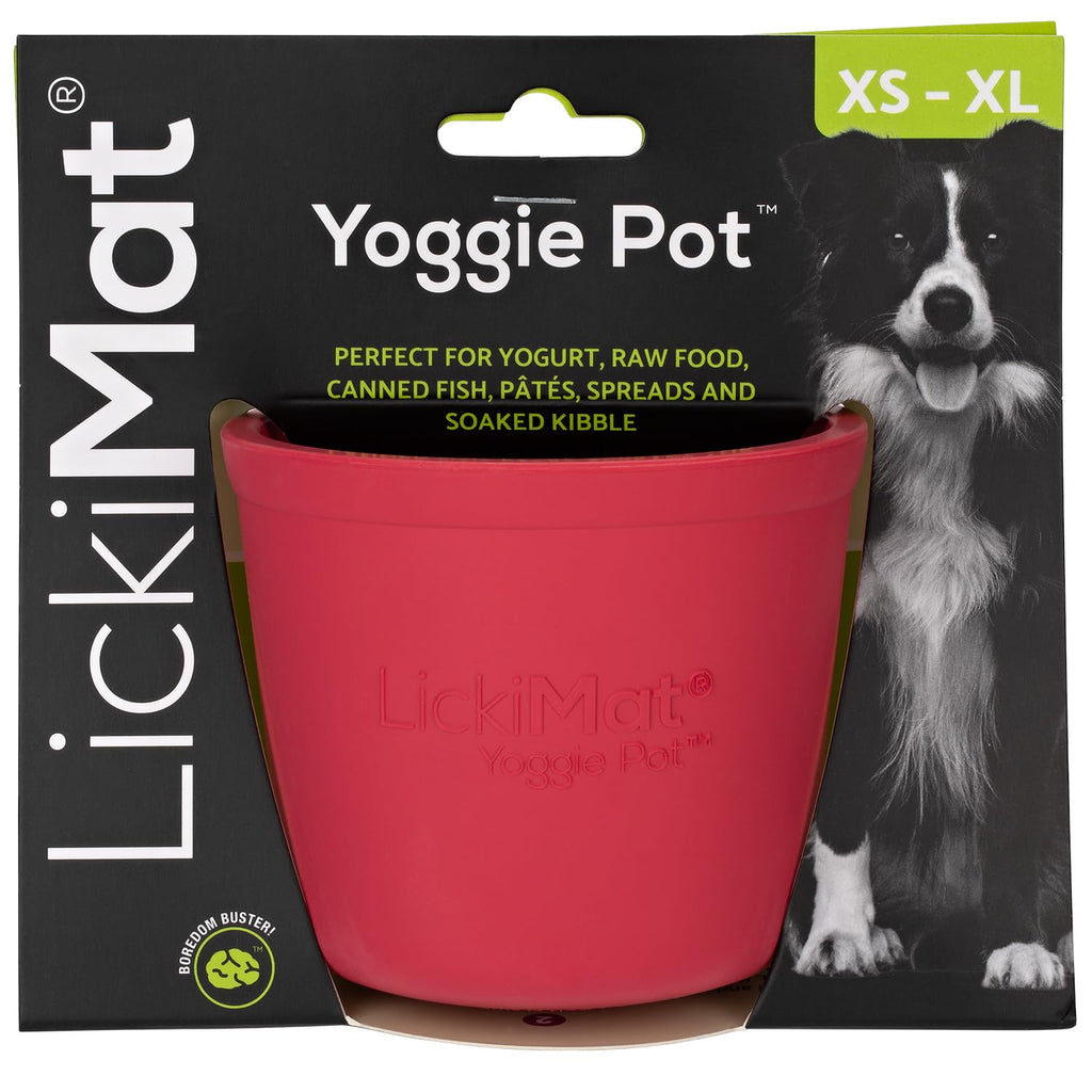 LICKIMAT Yoggie Pot – Distraction, Fun and Enrichment. Long Lasting Rubber Licking Treat Dispenser for All Dog Sizes and Slow Feeder for Small Dogs. Pink