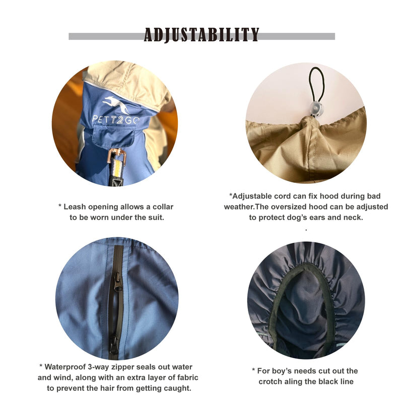 Dog Lightweight Windbreaker, Pet Outdoor Sports Jacket, 0.5 lbs,3 in One, Hooded, Easy on/Off with Collar and Harness, Reflective Piping, Packable, Dog Hiking/Camping, Navy Blue (Medium) Medium - PawsPlanet Australia