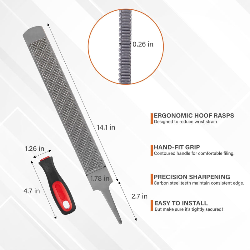 18Inch Professional Farrier Hoof Rasp - Heavy Duty Carbon Steel Hoof Trimmer for Horses, Cattle, Goats, Donkeys, Ergonomic Handle with Sharp Teeth, Durable Animal Hoof and Wood File Tool