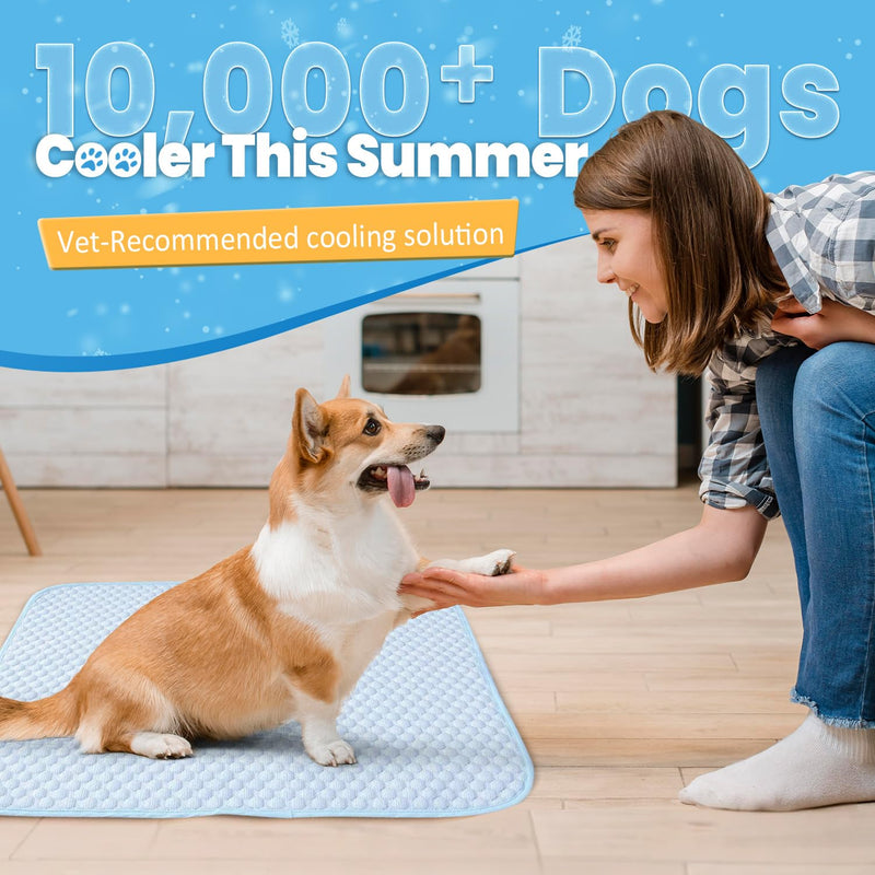 Mora Pets Dog Cooling Mat Breathable Cooling Pad for Dog Cats Washable Pet Cooling Mat for Indoor Outdoor Pets with Non-Slip Bottom 28 x 22 inch Light Blue Small 28'' x 22'' (Small) - PawsPlanet Australia