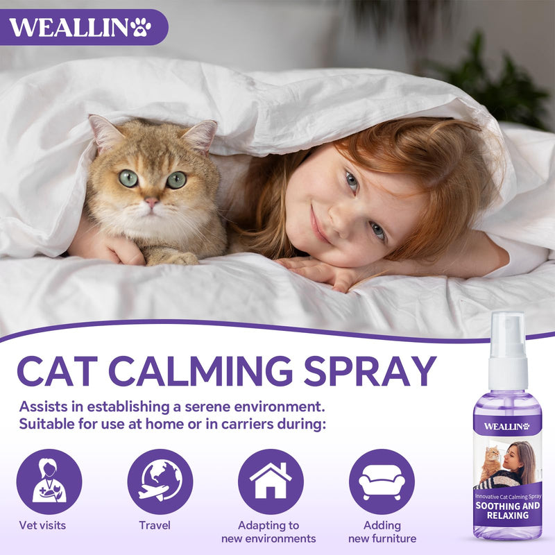 Cats Calming Spray (60 ML), Natural Calming Solution for Cats-Cat Facial Pheromone, Reduce Stress, Anxiety, Scratching, Hiding, Suit for Home, Travel, Vet Visits, Protect Furniture, Floors 1PC