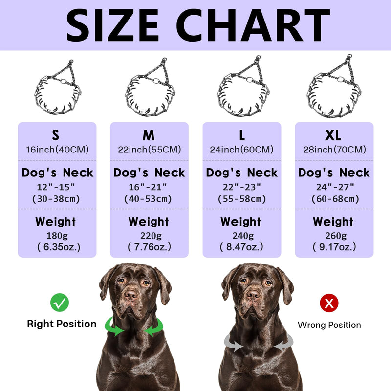 Adjustable Training Collars Anti Pull Dog Collar for Large Dogs 304 Stainless Steels Dog Collar with Quick Release Buckle and Comfort Rubber Tips(Black,XL-28inch) XL-28inch(For 24"-27" Neck) Black - PawsPlanet Australia