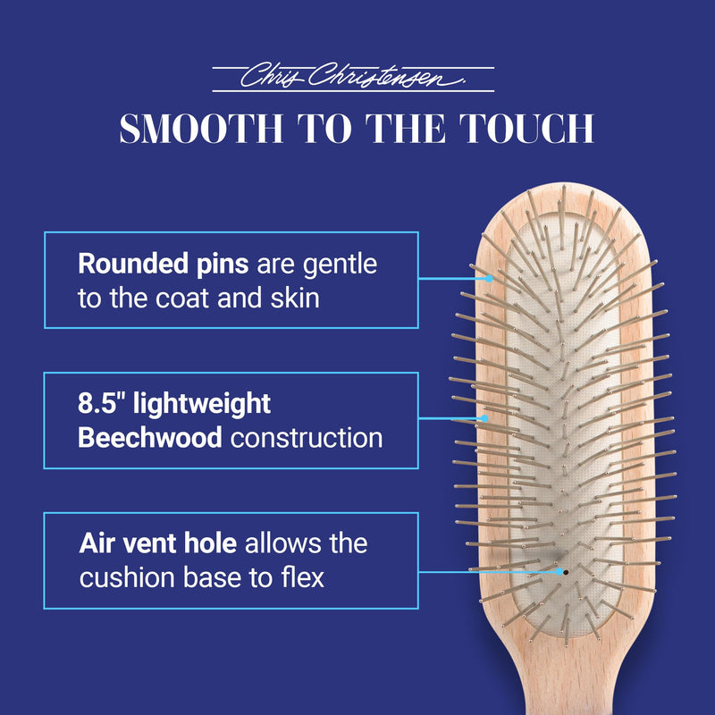 Chris Christensen 27 mm Oblong Pin Dog Brush, Original Series, Groom Like a Professional, Stainless Steel Pins, Lightweight Beech Wood Body, Ground and Polished Tips Brown 27mm