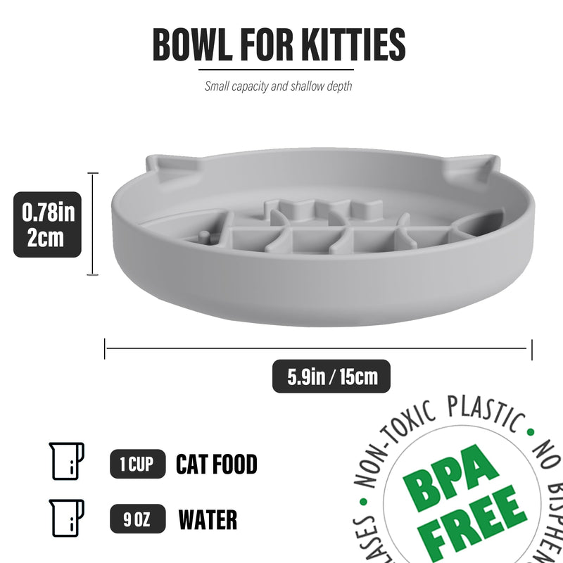 Silicone Cat Slow Feeder,Slow Feeder Cat Bowl Wet Food with Suction Cups，Puzzle Feeder Cat,Cat Interactive Toys,Effectively Reduce Overeating in Kitty (Gray, 1 Cup) Gray - PawsPlanet Australia