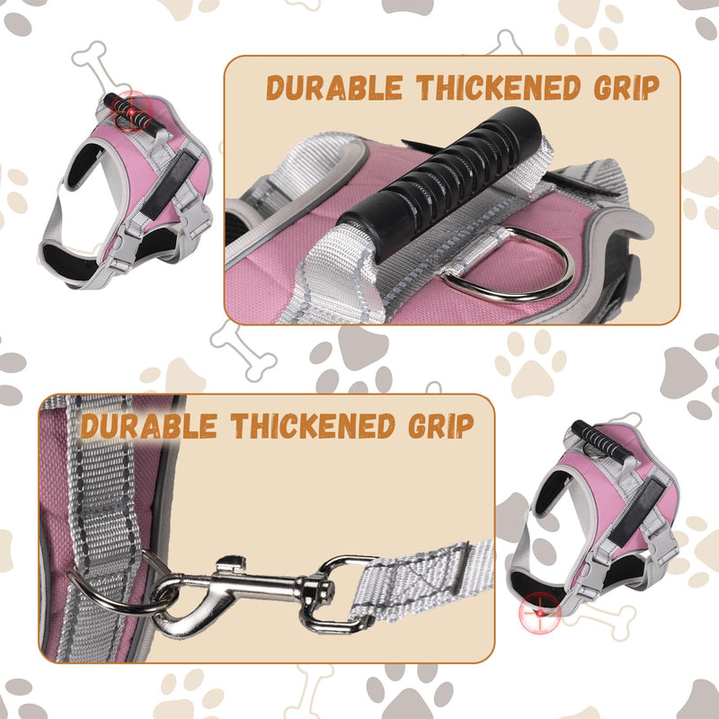 No Pull Dog Harness Dog Harness for Medium Dogs Heavy Duty with Handle No-Pull Service Vest Breed Adjustable Military Walking Training Hunting (Pink,M) PINK - M - PawsPlanet Australia