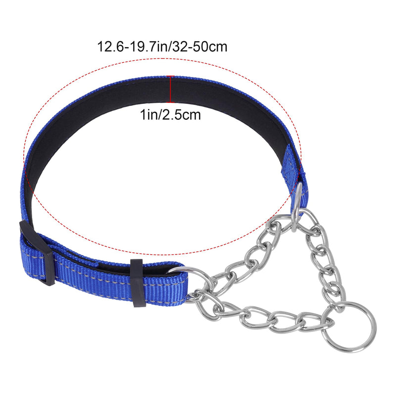 1 PC Pet Martingale Dog Collar with Stainless Steel Chain No Slip Dog Collar Reflective Nylon Adjustable Collar for Puppy Medium Large Dogs (Blue, M)