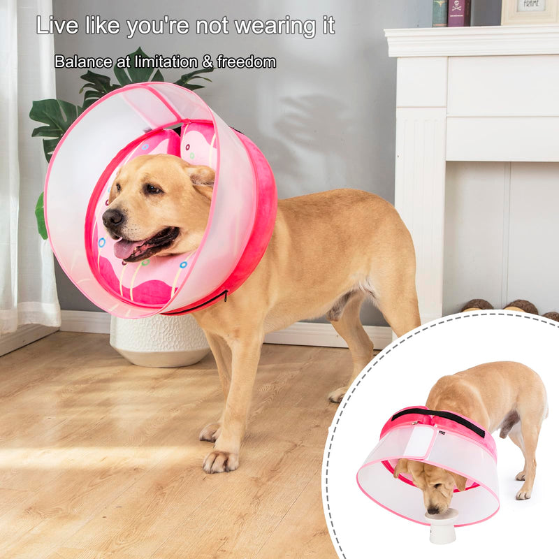 Inflatable Dog Cone Collar for Large Medium Small Dogs, Soft Dog Donut Collar Adjustable Recovery Cone for Pets After Surgery, Extra Enhanced Anti-Licking Guard Shield (Pink Donut, Large) Pink Donut - PawsPlanet Australia