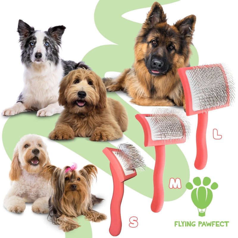Premium Slicker Brush With Soft Massage Grooming Stainless Steel Pins - For Dematting, Shedding Fur, and Undercoat - Ideal Gift for Professional Pet Groomers - Long Slicker Brush (Coral, Curved Large) Coral