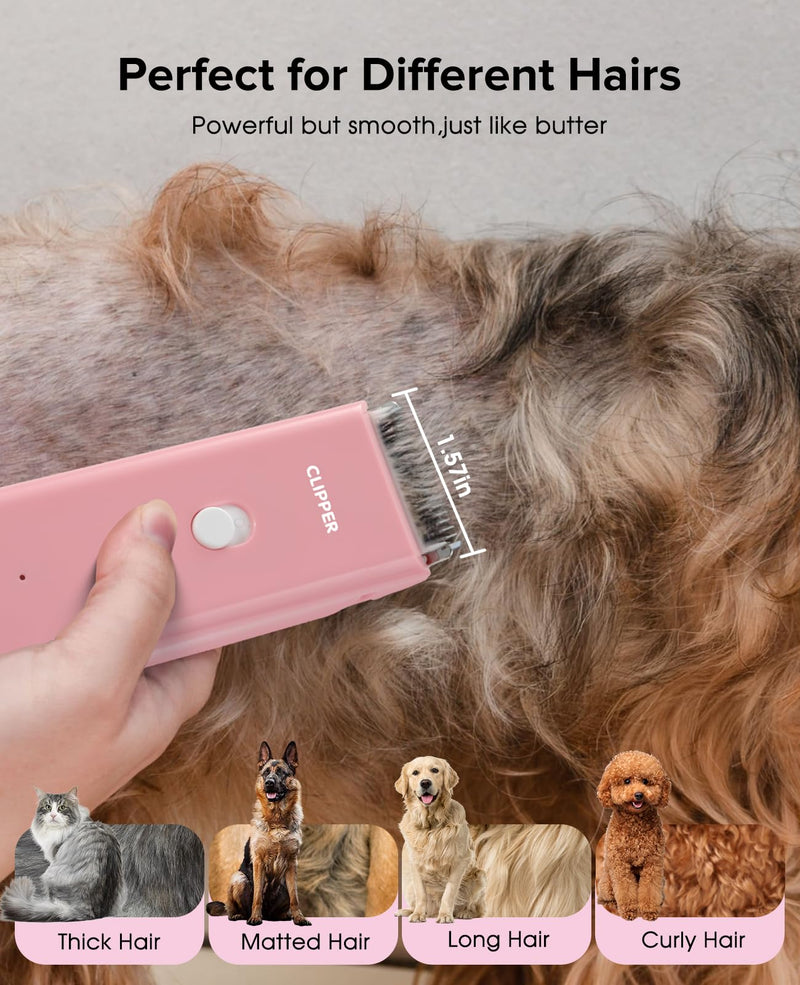 Dog Clipper for Matted & Long Hair,Quiet Pet Paw Hair Trimming Groomer,Handy Cordless Rechargeable Waterproof Shaver Kits for Cats,Small Dogs & Animals Pink - PawsPlanet Australia