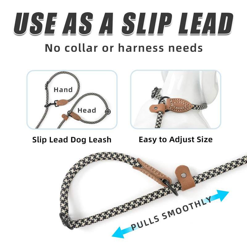 Mile High Life Hands Free Dog Leash, Crossbody Waist Leash with Genuine Leather Connection, Multifunctional Adjustable Slip Lead for Dog Walking Running (Black Khaki, 7FT) Black Khaki 7FT Hands Free
