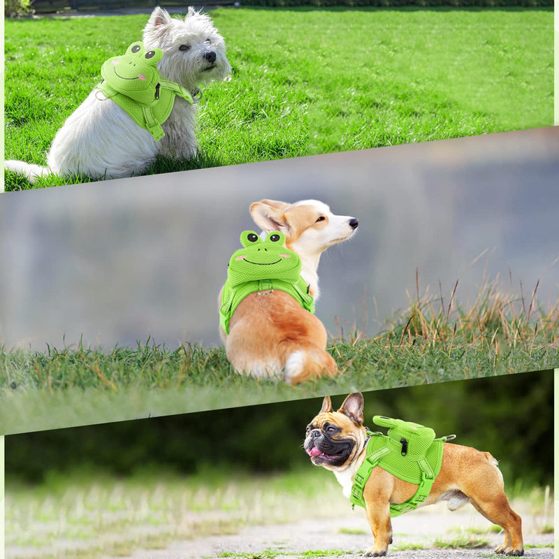 Dog Harness with Backpack, Adjustable Dog Backpack Harness for Small Medium Dogs, No-Pull Breathable Backpacks for Dogs to Wear, for Traveling, Hiking, Camping, Training, Green Frog L Large - PawsPlanet Australia