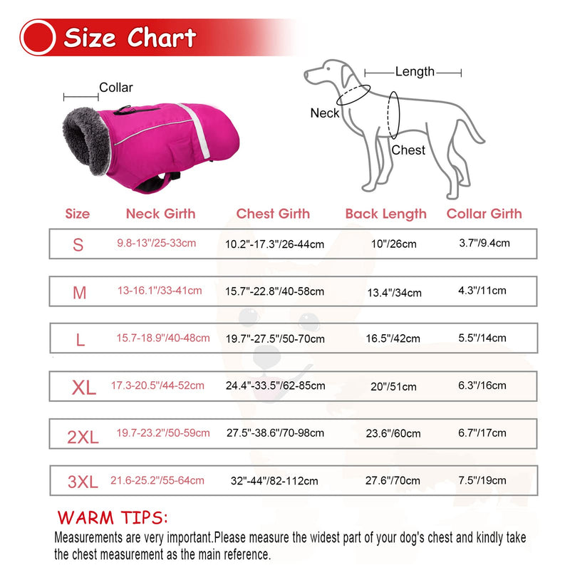 Dogcheer Warm Dog Coat, Fleece Collar Winter Dog Clothes, Reflective Pet Jacket Apparel for Cold Weather, Waterproof Windproof Puppy Snowsuit Vest for Small Medium Large Dogs L(Chest Girth 19.49"-29.3") Pink