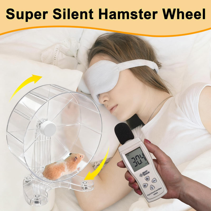 Hamster Wheel, 8.7" Super-Silent Exercise Wheels, Dual-Bearings Quiet Spinner Running Wheels, 3 Installation Methods, Fits Any Hamster Cage, Hamsters Toy for Dwarf Hamsters, Gerbils, and Small Pets. Transparent Large - PawsPlanet Australia