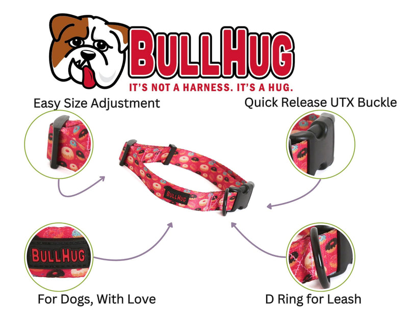 BullHug Adjustable Dog Collar – Soft Durable Polyester, Vibrant Prints, Quick-Release UTX Buckle, Comfortable for Small to Large Dogs (Collar: 30-44 cm - (Donuts, Medium)) Donuts Medium - (Width 2.5 cm , Neck 30-44 cm)
