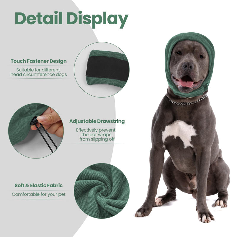 Nanaki Soft Dog Calming Hoodie Anxiety Relief Dog Ear Muffs Noise Protection Dog Ear Wrap Hematoma Fireworks Dog Ear Cover for Bath Blow Drying Dog Head Cover Noise Cancelling Sleep Help Headband S(Head Girth:10.6"-15.7") Green - PawsPlanet Australia