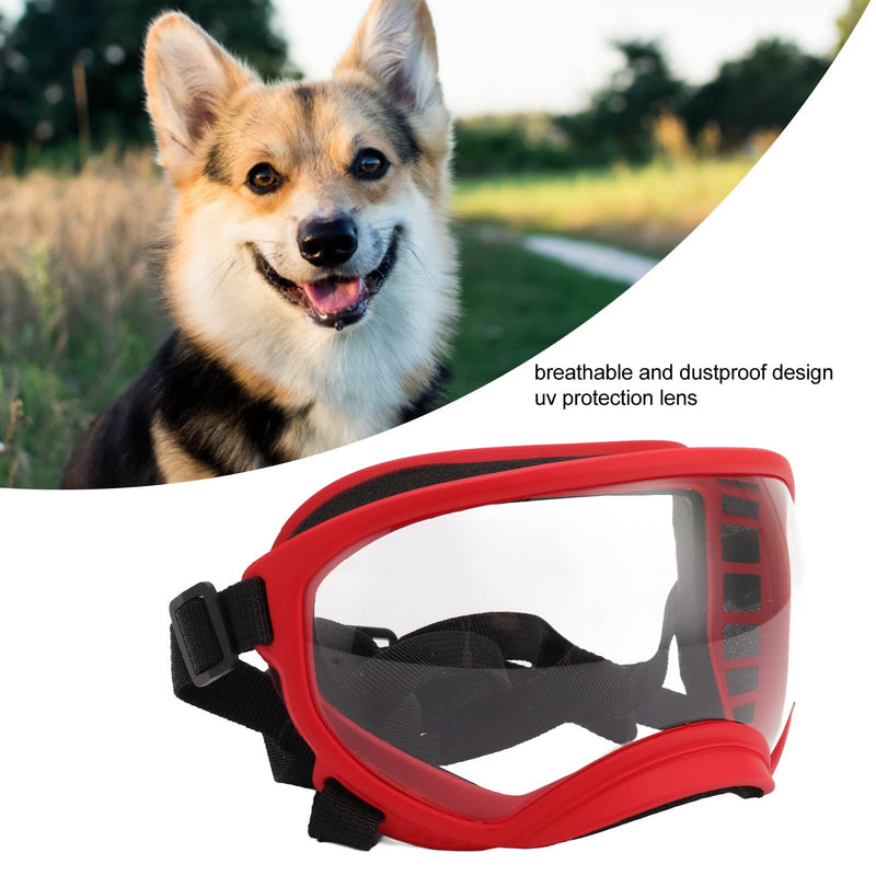 VBESTLIFE Dog Goggles, Windproof Ultraviolet Proof Dustproof Strap Dog Sunglasses for Large Breed Red Frame and Transparent Goggles