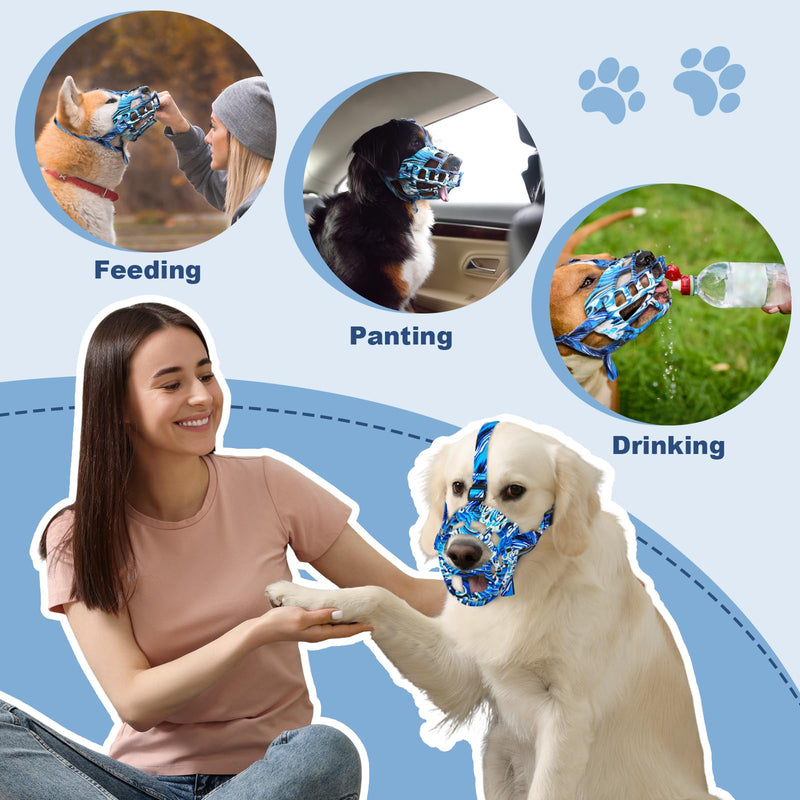 Basket Muzzle to Prevent Biting, Dog Muzzle for Large Medium Small Dogs Allows Panting Drinking Anti Chewing, Perfect for Grooming Trimming Training and Aggressive Reactive Dogs (Blue, Size 5) - PawsPlanet Australia