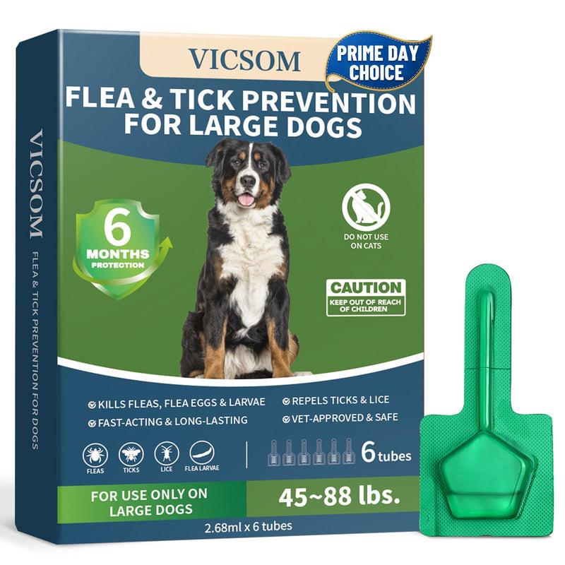 Flea and Tick Prevention for Dogs, 6 Months Supply Dog Flea and Tick Treatment Up to 45 to 88 Lbs, Waterproof Topical Flea Treatment for Large Dogs - Fast-Acting Flea, Tick, and Mosquito Repellent