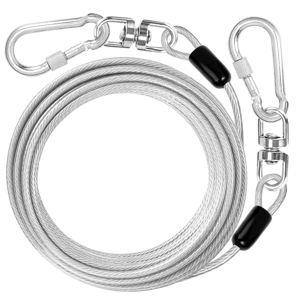 jenico Dog Tie Out Cable: 15 ft Dog Lead for Yard - Heavy Duty Chain Leash Outside for Small Large Dogs Up to 500 lbs - Outdoor Dog Runner Tether White 15FT