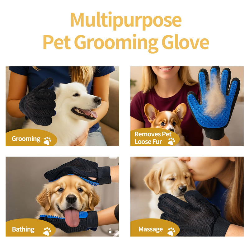 Pet Hair Removal Glove, Cats Dogs Grooming Gloves Pet Hair Removal Tool, 2025 Upgrade Reusable Pet Hair Remover Glove（1 Pet Grooming Glove & 1 Cleaning Glove） - PawsPlanet Australia