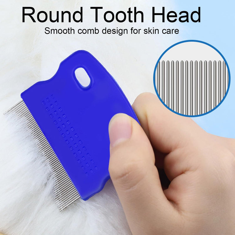 Stainless Steel Pet-Combs for Cats and Dogs, Fine Tooth Grooming Tool, Anti-Flea Combs with Non-Slip Handle, Tear Stains Remover, Blue - PawsPlanet Australia