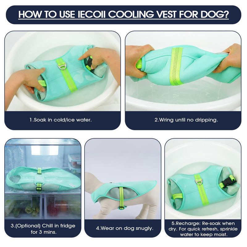 IECOii Dog Cooling Vest with Leash Ring for Summer, Reflective Breathable Dog Cooler Shirt, Adjustable Cooling Jacket Pet Outdoor Harness for Walking, Hiking, Beach, Turquoise, Size M Medium