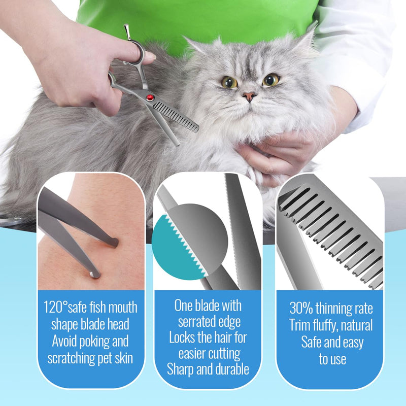 4.5" Dog Grooming Scissors - 2pcs Curved Scissors & Thinning Shears for Small Dog, Cat Face & Paws - Japan 440C (2Kit) 2Pcs Kit (Curved+Thinning) 4.5 inch - PawsPlanet Australia